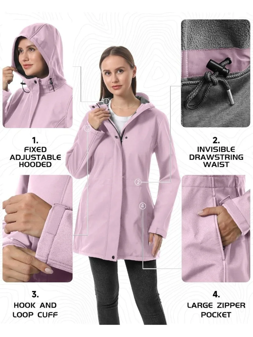 Women's Purple Hooded Fleece Lined Waterproof Hiking Softshell Long Rain Jacket